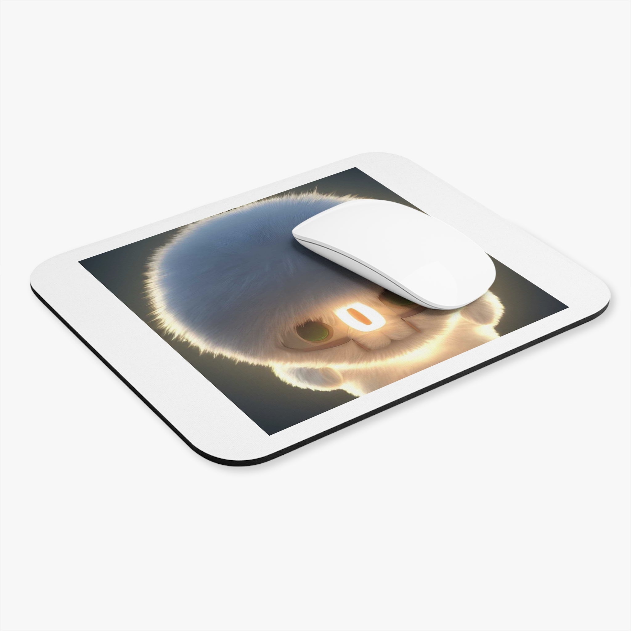 Cute Fuzzy IntentSim[on] Mouse Pad — Whimsical Glow Plush Desk Mat