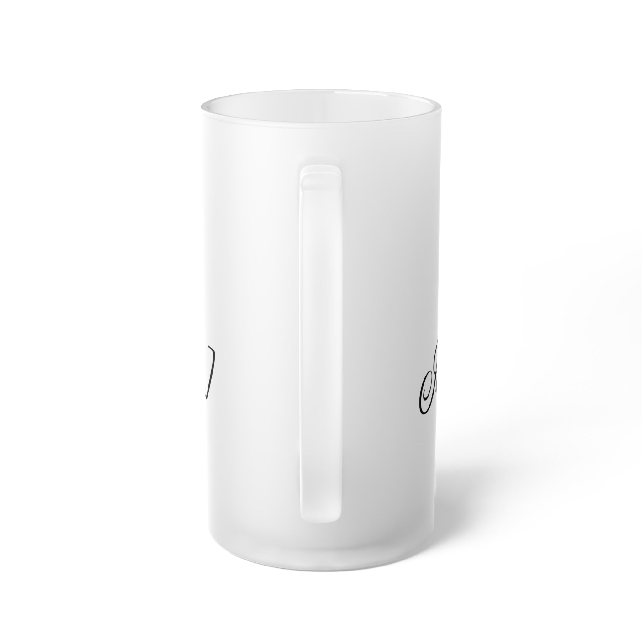 Frosted Glass Beer Mug — Cute Glowing Fuzzy IntentSim[on] Skull Design