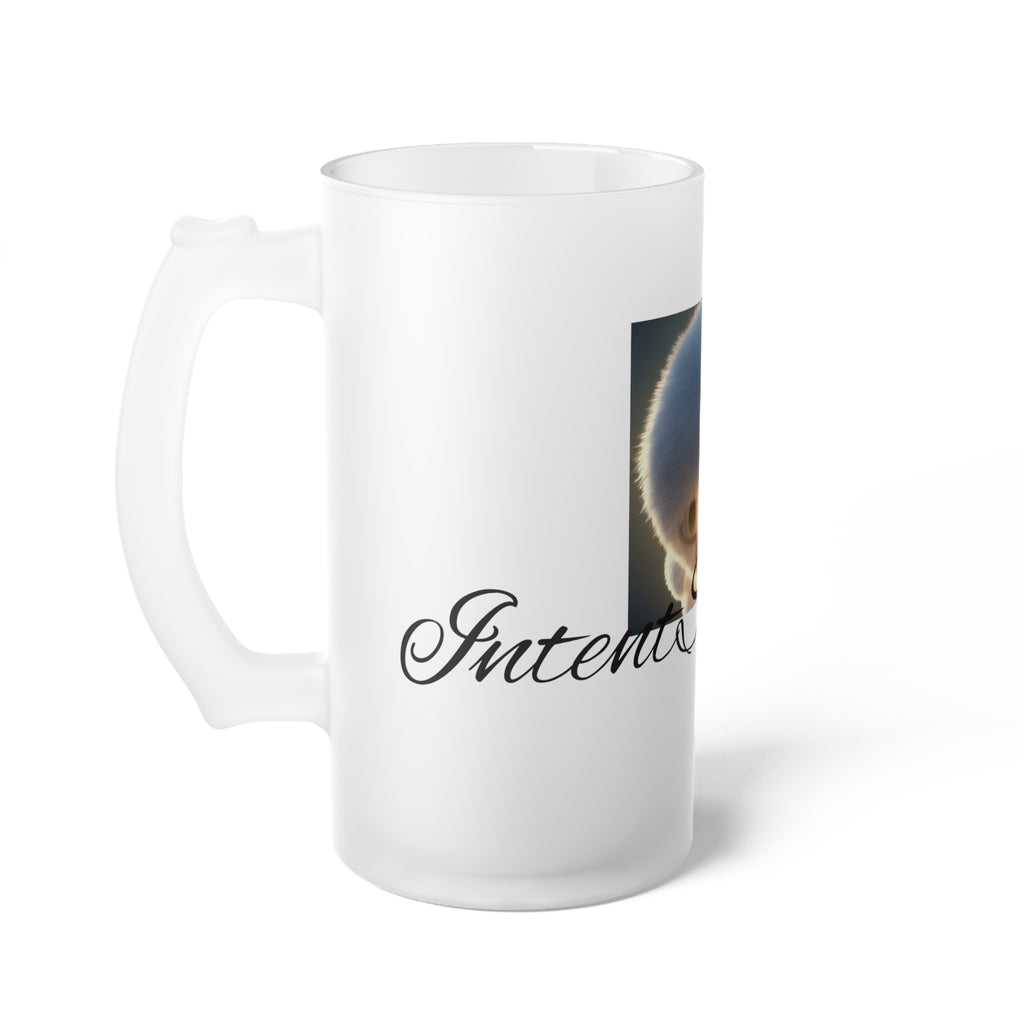 Frosted Glass Beer Mug — Cute Glowing Fuzzy IntentSim[on] Skull Design