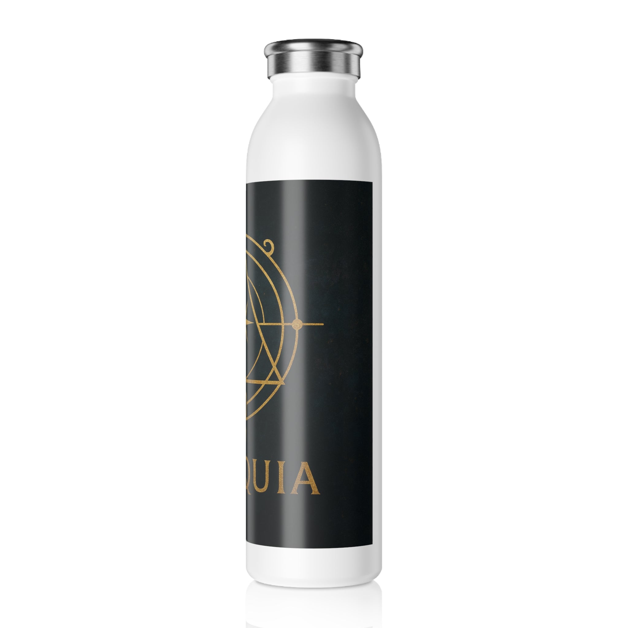 Slim Water Bottle — Gold Mystic Compass Design (Personalized "MEZQU")