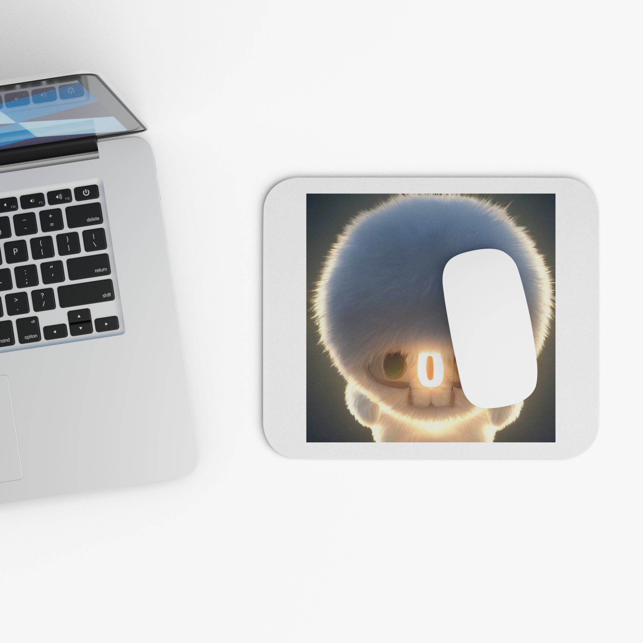 Cute Fuzzy IntentSim[on] Mouse Pad — Whimsical Glow Plush Desk Mat