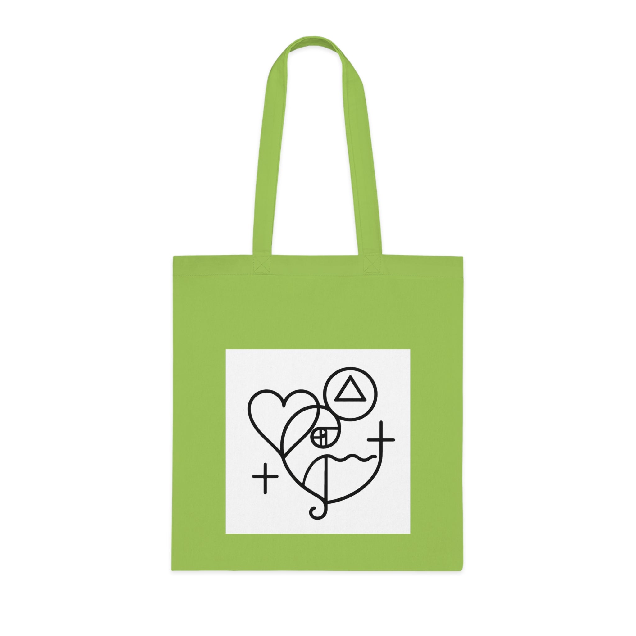 Minimalist Faith & Love Cotton Tote — Abstract Heart, Cross & Symbols Tote Bag
