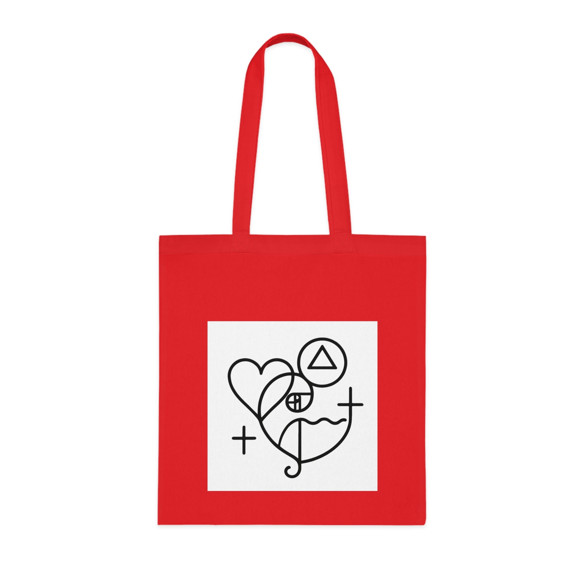 Minimalist Faith & Love Cotton Tote — Abstract Heart, Cross & Symbols Tote Bag