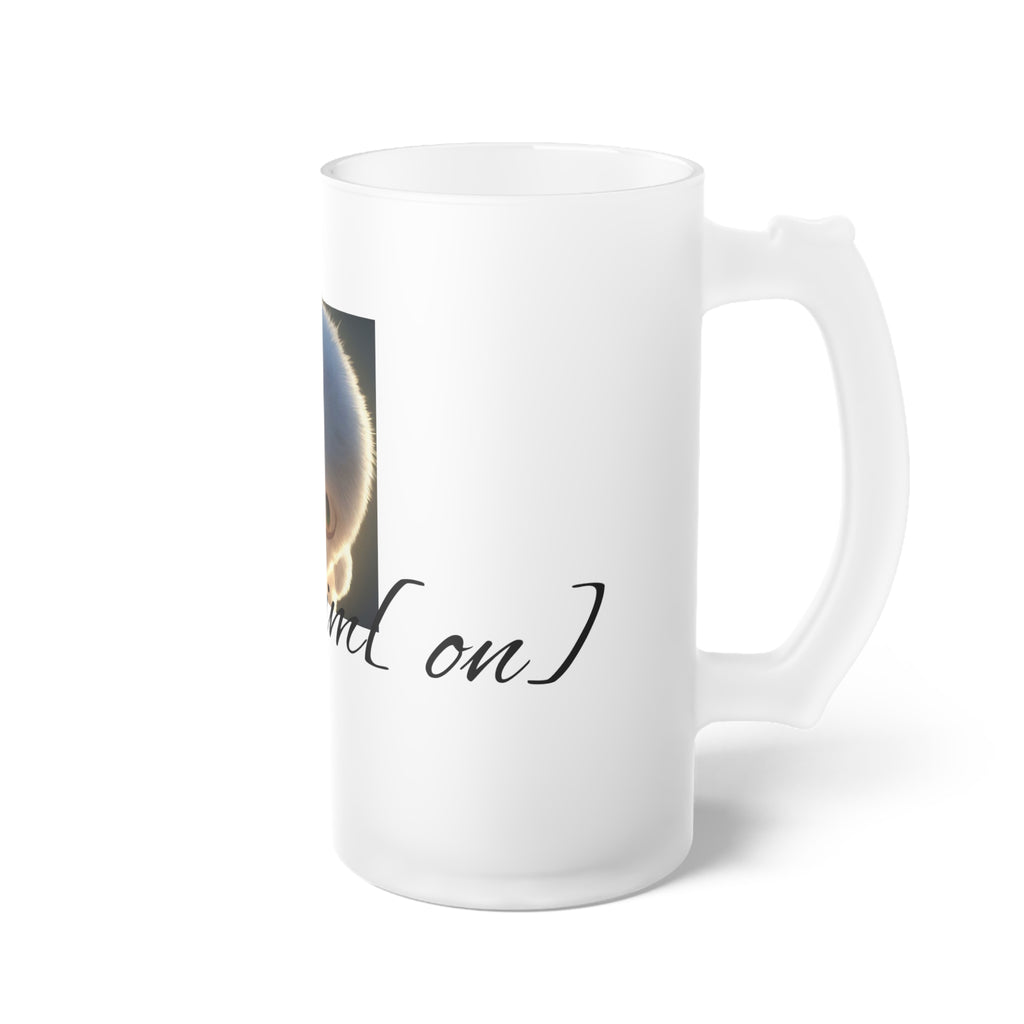 Frosted Glass Beer Mug — Cute Glowing Fuzzy IntentSim[on] Skull Design