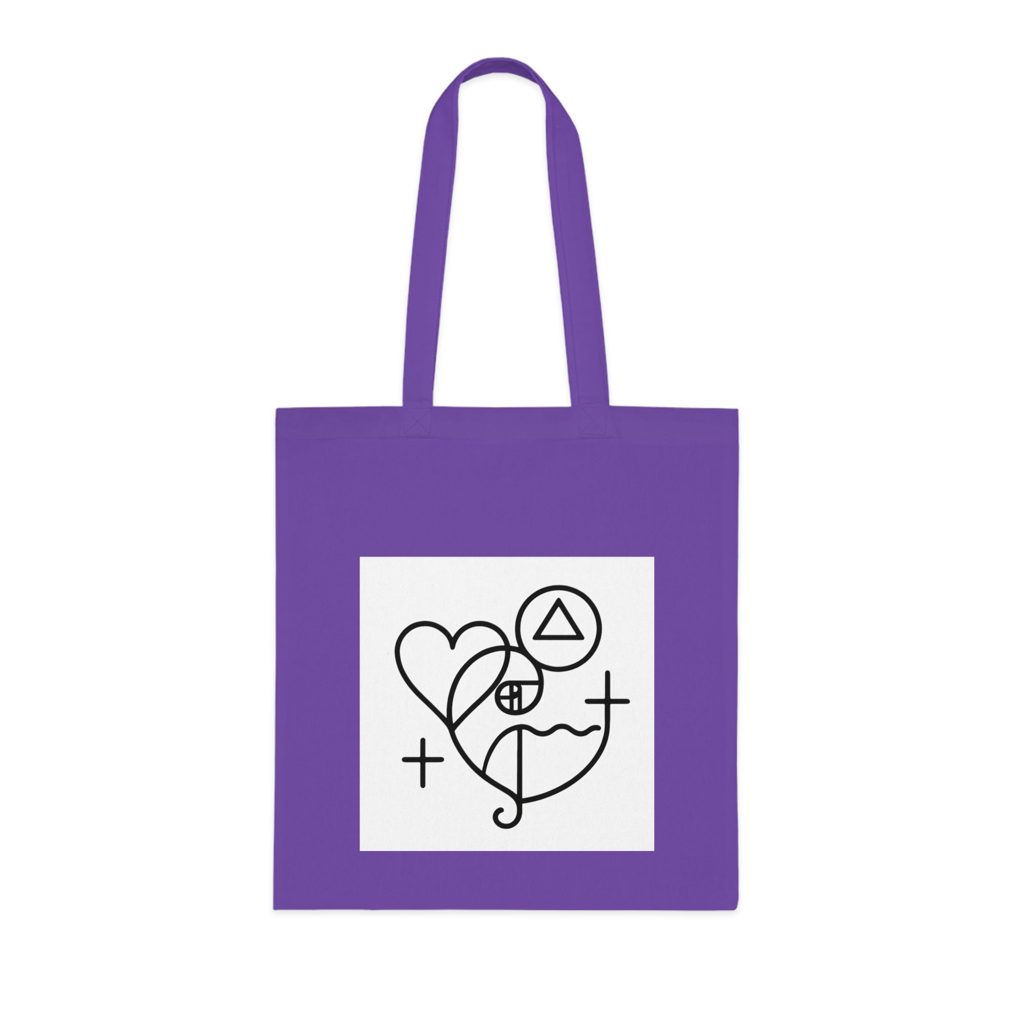 Minimalist Faith & Love Cotton Tote — Abstract Heart, Cross & Symbols Tote Bag
