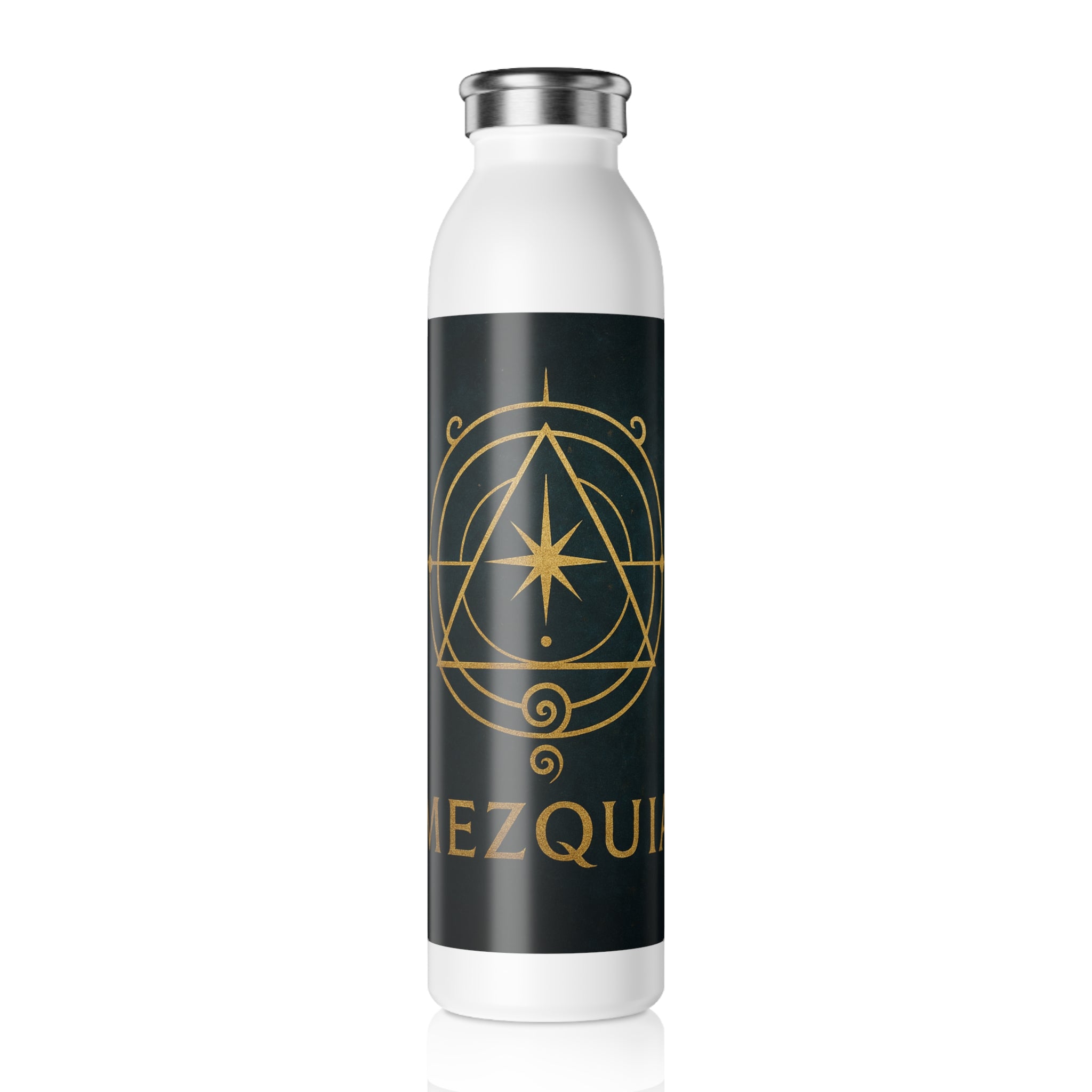 Slim Water Bottle — Gold Mystic Compass Design (Personalized "MEZQU")